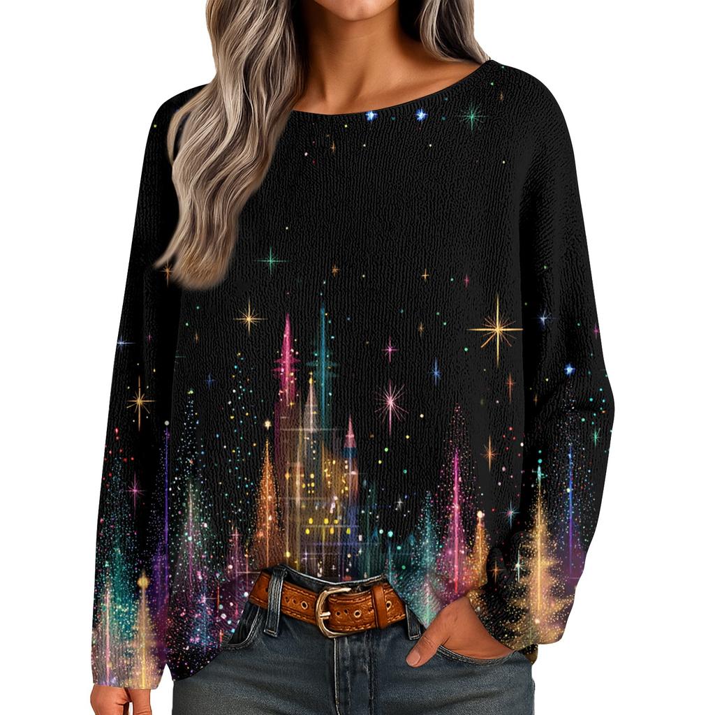 Womens Fall Sweaters Long Sleeve Print Tops Pullover Sweaters Loose Dressy Casual Basic Clothes