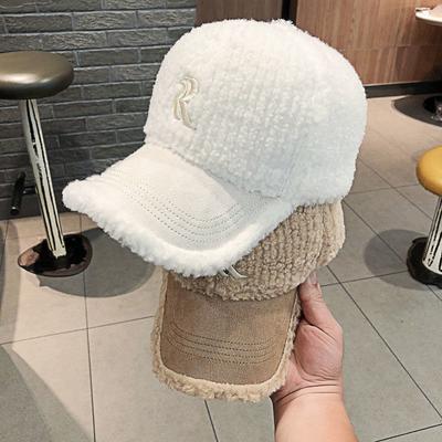 Casquette à lettres en laine d'agneau d'automne et d'hiver, chapeau polyvalent à la mode, nouvelle casquette de baseball thermique pour femmes