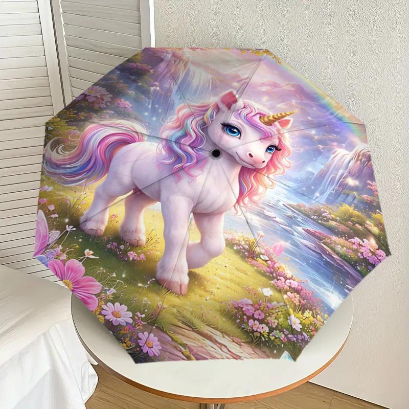 1PC Unicorn Fantasy Umbrella-8-Rib Reinforced, Automatic Open, Lightweight & Durable, Fashion Accessory for Outdoor-D341
