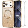 Case + 2 Tempered Glasses for iPhone 18 Pro, Glitter Protection with Magnetic Ring - Gold