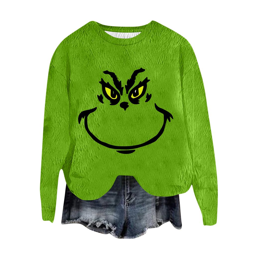 Women's Fashion Round Neck Pullover Top Long Sleeve Tee Christmas Printed Sweatshirt