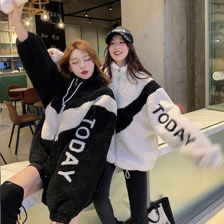 Velvet Thickened New Loose and Versatile Style Lazy Warm Student Jacket for Women