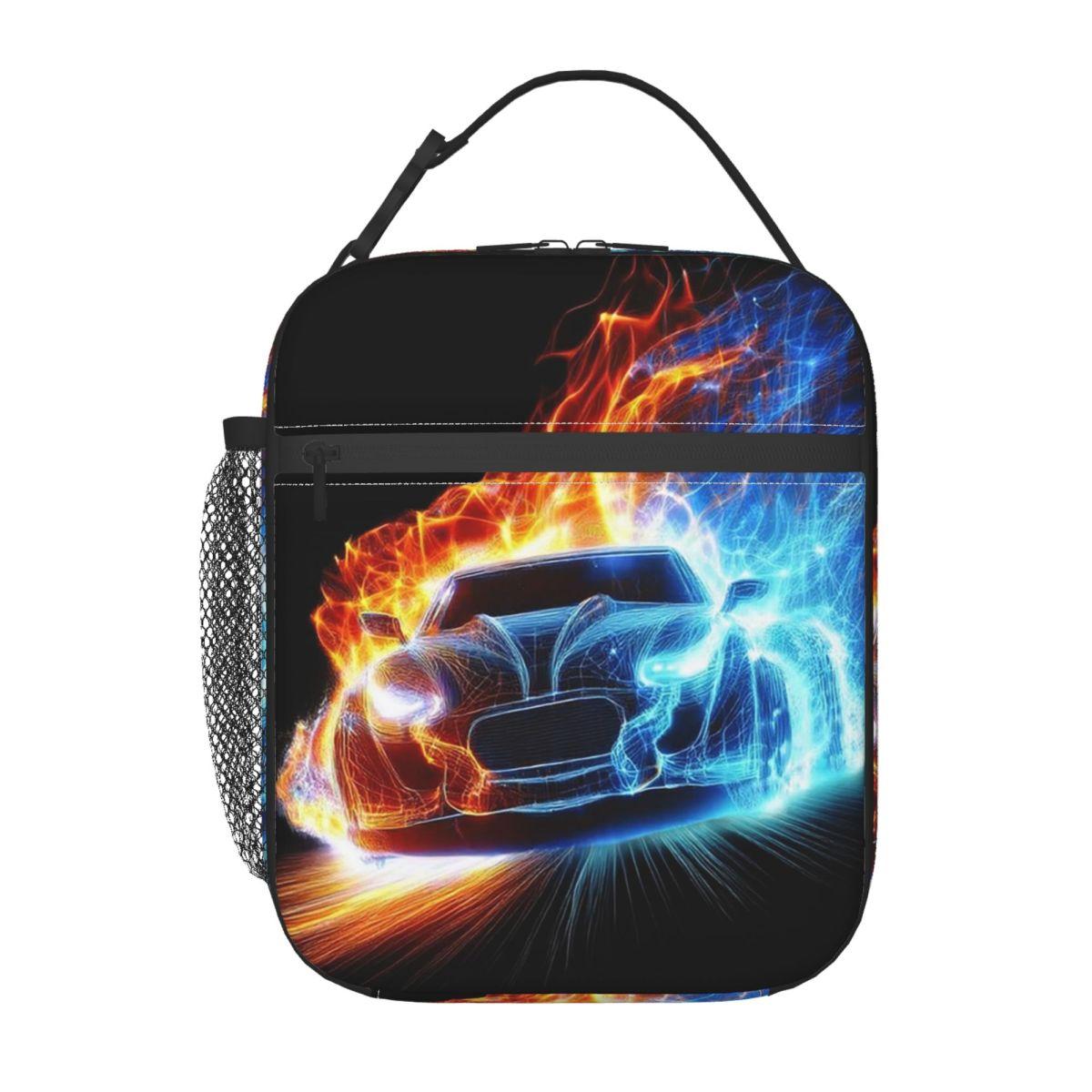 

Cool Sports Car With Fire Pattern Insulated Lunch Bag for Women Children Portable Food Boxes Thermal Lunch Box Tote One Size