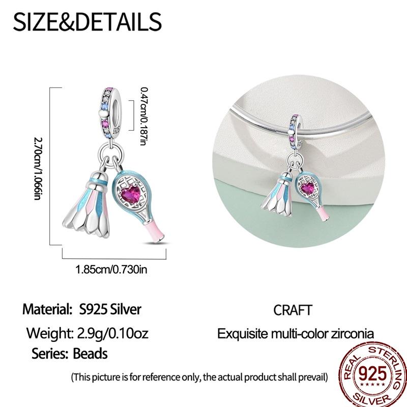 925 Silver Sports Charm Bracelet DIY For Women Ice Skates Basketball Tennis Badminton Volleyball Beads Fine Jewelry