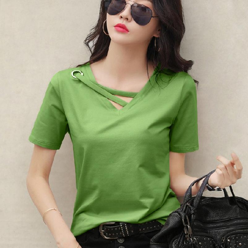 V-neck T-shirt Women's Short-sleeved Summer Chicken Heart Collar Solid Color Half-sleeved Short T Loose Casual Solid Color Bottoming Shirt