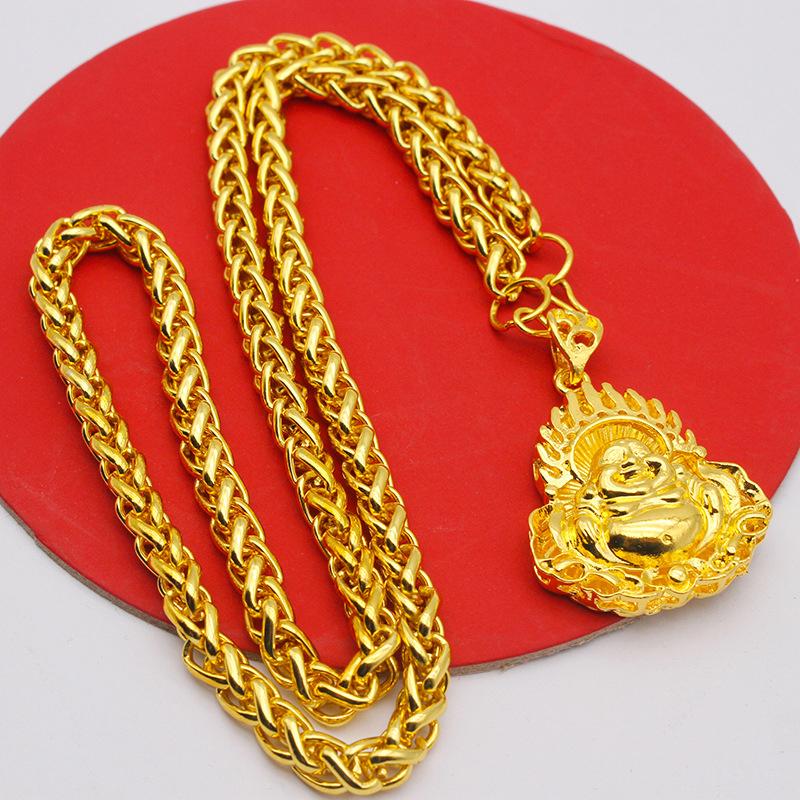 18K Gold Plated Necklace For Women Men Guanyin Golden Dragon Pendant Clavicle Chain Wedding Engagement Not Fade Jewelry Gift