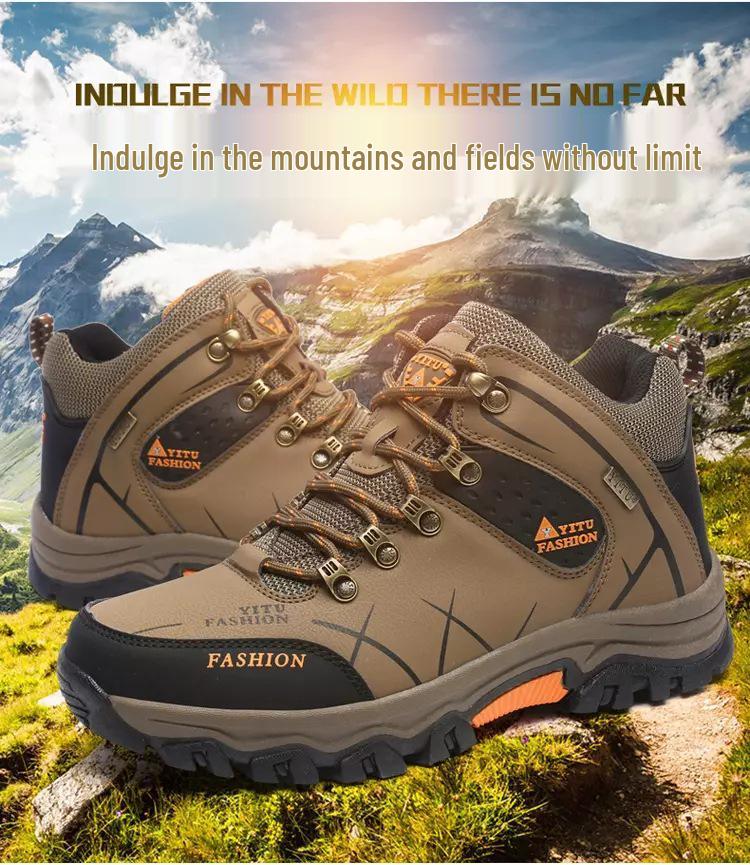 Men's Waterproof Leather Hiking Boots - Insulated, Mid-Top, Cold-Proof for Autumn and Winter
