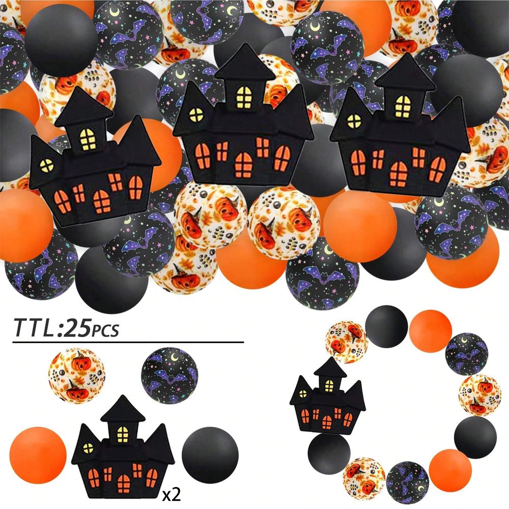 25PCS Multi-Size Halloween-Themed Silicone Beads Set, Perfect for DIY Craft Projects Like Keychains, Necklaces, Bracelets & More