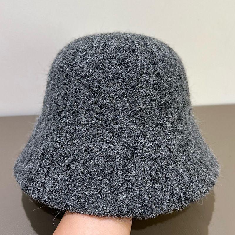 Retro Jednobarevný Klobouk Bucket Dámský Plyšový Pletený Klobouk Bucket Zimní Termální Klobouk Basin Dámský