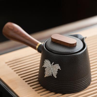 Schwarze Keramik mit eingelegtem Seitengriff aus Zinn, Vintage-Keramik-Kung-Fu-Tee-Set, Teekanne aus Porzellan, Teekanne aus Ton, Teegeschirr, Puer