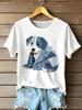 European & American 3D Printed Denim Pet Dog Round Neck Short Sleeve Women's Casual Loose Top, 2026 Style