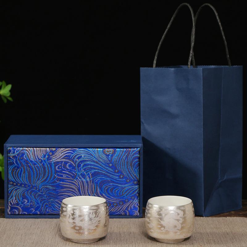 999 Vergoldetes Silber Drache und Phönix Handgefertigt Reiner Jade Keramik Geschenkbox Kung Fu Tee Set Haushaltsgebrauch Meistertasse