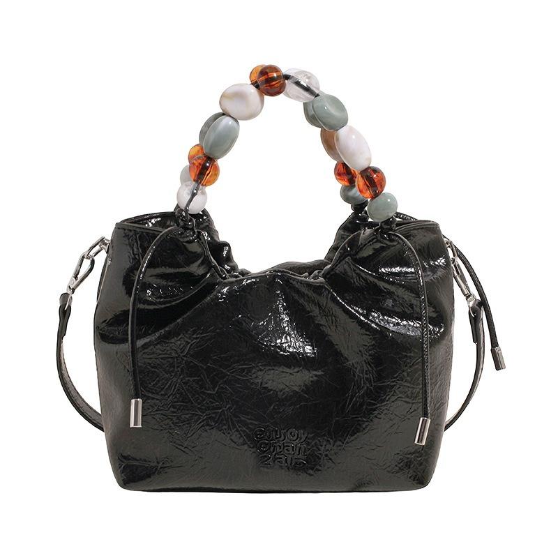 Pleated high-end fashion versatile new bucket bag women's solid color cute niche design messenger bag