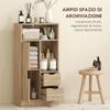 Space-Saving Slim Mobile Bathroom Cabinet with 2 Drawers, Shelves and Cupboard, 50x25x100 cm, Natural Wood