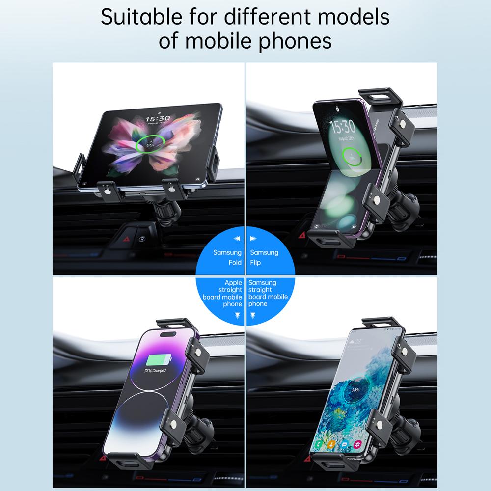 Wireless Car Charger Fast Charging Phone Car Mount Car Phone Holder for Samsung Galaxy Z Fold 5/4/3/2/S24 iPhone 15 Pro Google