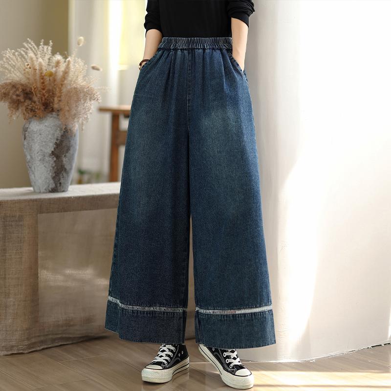 

DIMANAF 2025 Женские джинсы больших размеров на осень Новые длинные брюки Свободные джинсовые брюки Большой размер Повседневные синие 2XL синий