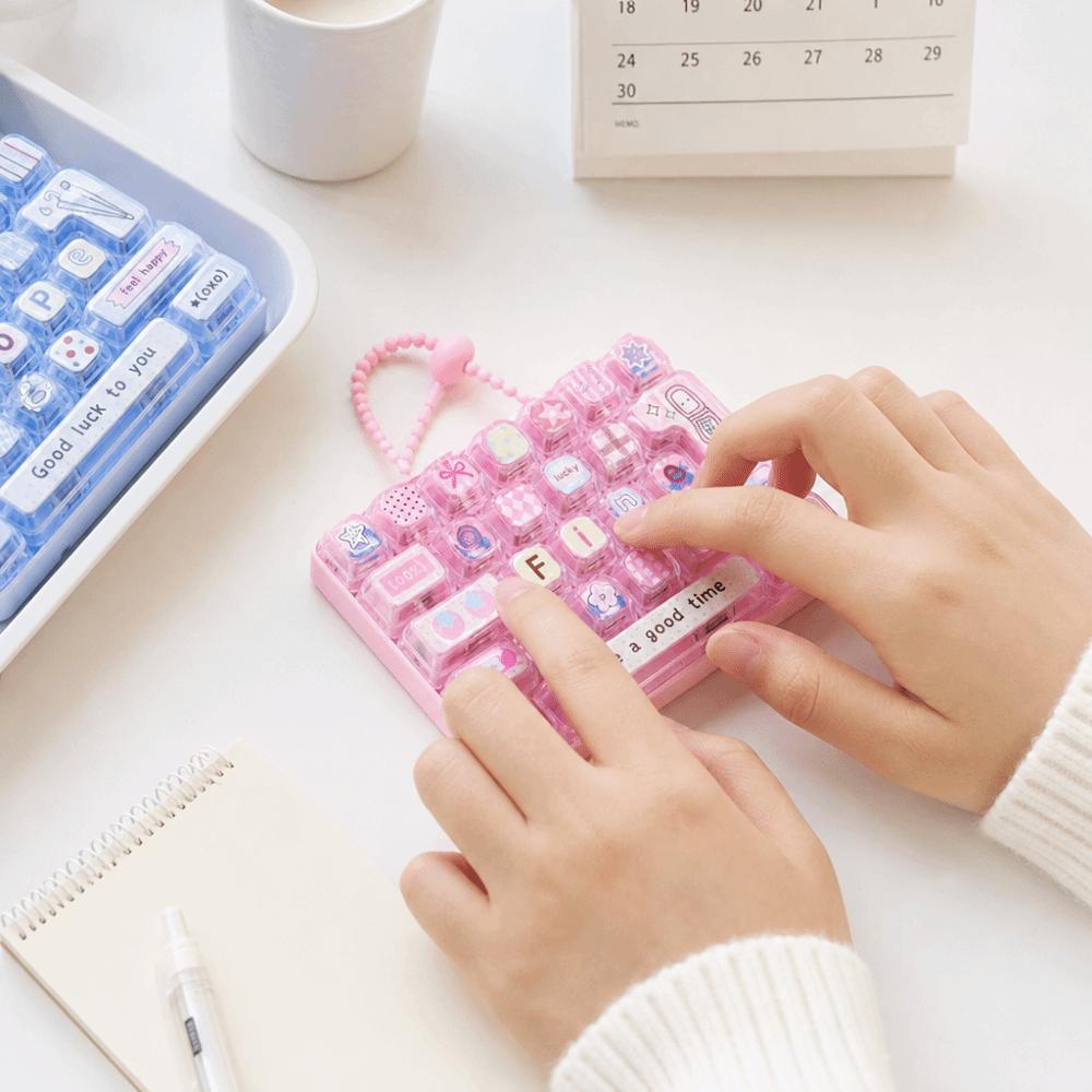 Cute Design Decompression Button Toy Transparent Dual-Tone Keyboard Keychain Bag Accessory