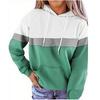 Women's Casual Drawstring Loose Long Sleeve Color Block Hooded Top