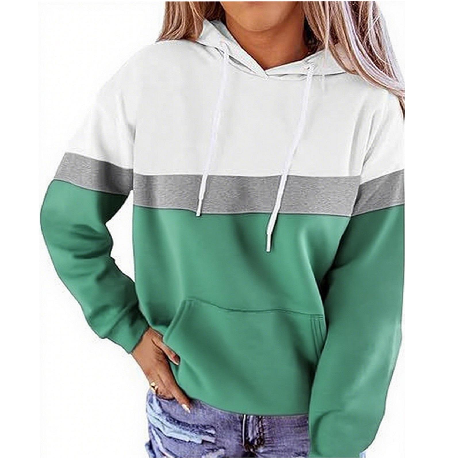 

Women s Casual Drawstring Loose Long Sleeve Color Block Hooded Top S