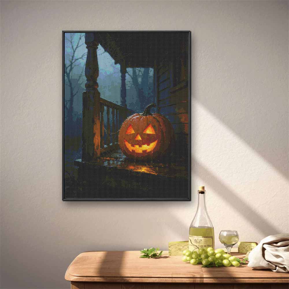 5D Diamond Art Painting Kit Spooky Pumpkin Scene Full Drill Rhinestone Canvas Creative Craft for Home Decoration