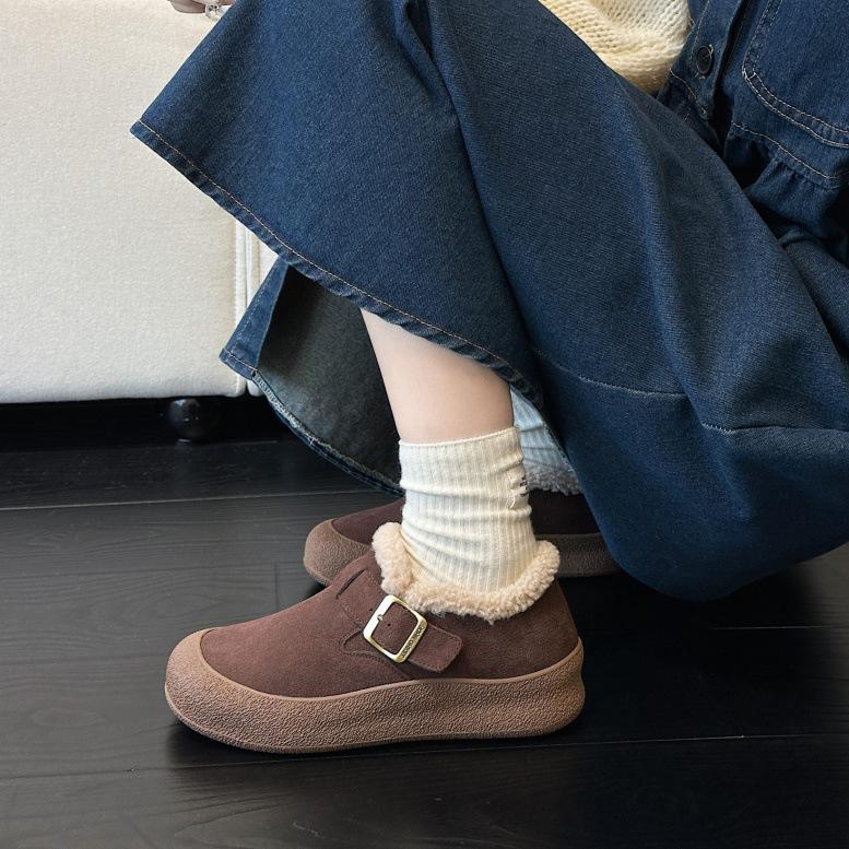 Bőr retro női őszi és téli modellek, bőr bársony vastagított meleg bolyhos cipők, platform alkalmi pamut cipők