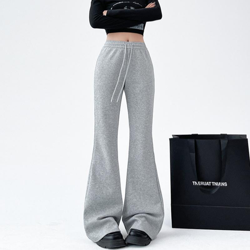 

Женские облегающие однотонные повседневные брюки-клеш со шнуровкой и высокой талией XL светло-серый