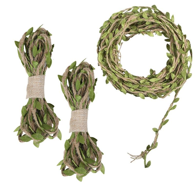 10Meters Jute Twine Burlap String Green Leaves Vine Twine for Wedding Birthday Party Decoration DIY Garland Wreath Crafts Gift