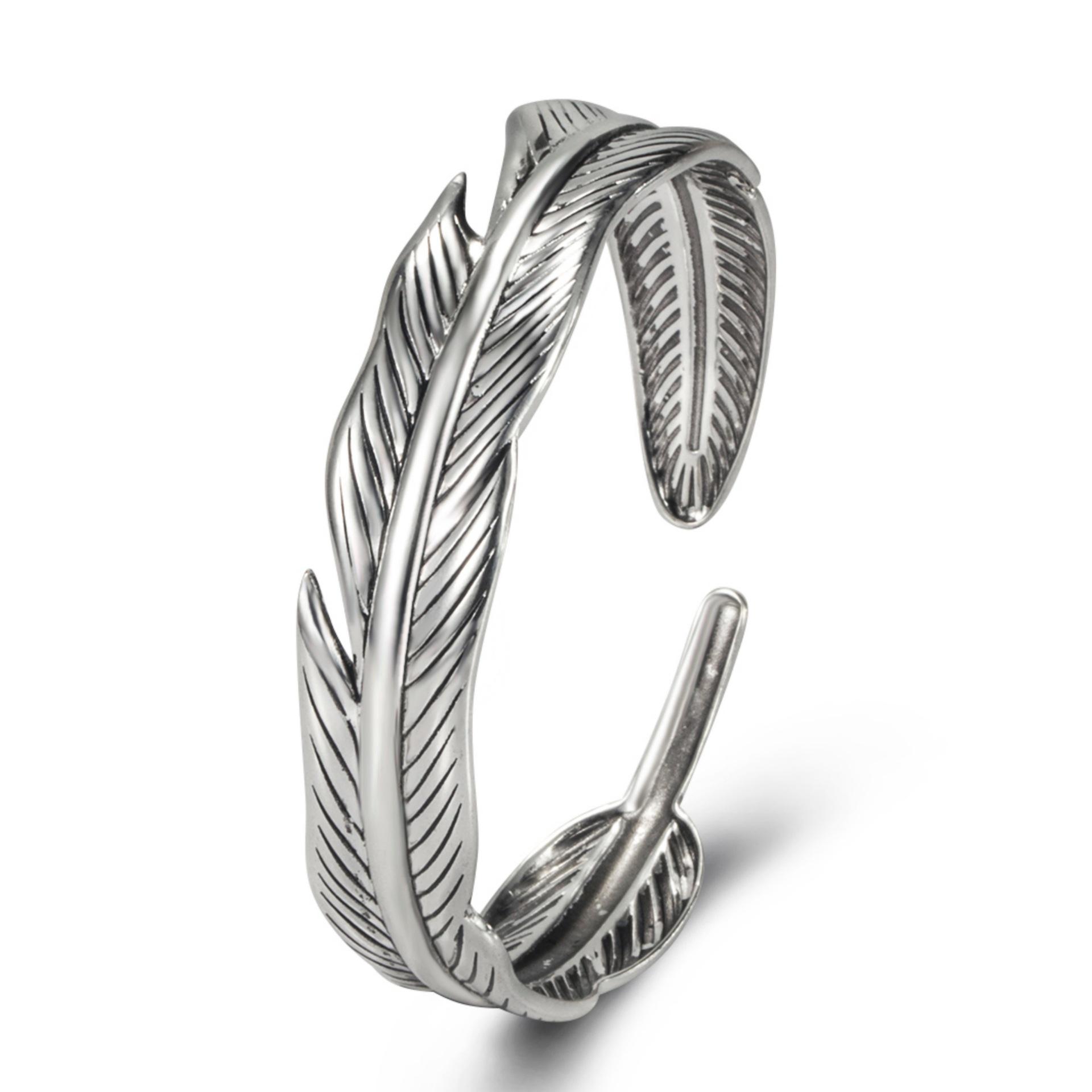 

Серебряно-черный браслет с перьями и листьями — модный открытый дизайн в японско-корейском стиле с акцентами в виде стрел и листьев