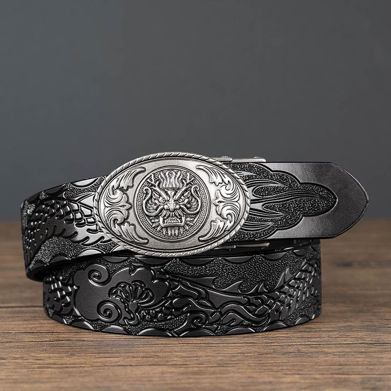 

Чоловічий шкіряний ремінь з головою дракона - Автоматичний, Ретро стиль, Коров яча шкіра