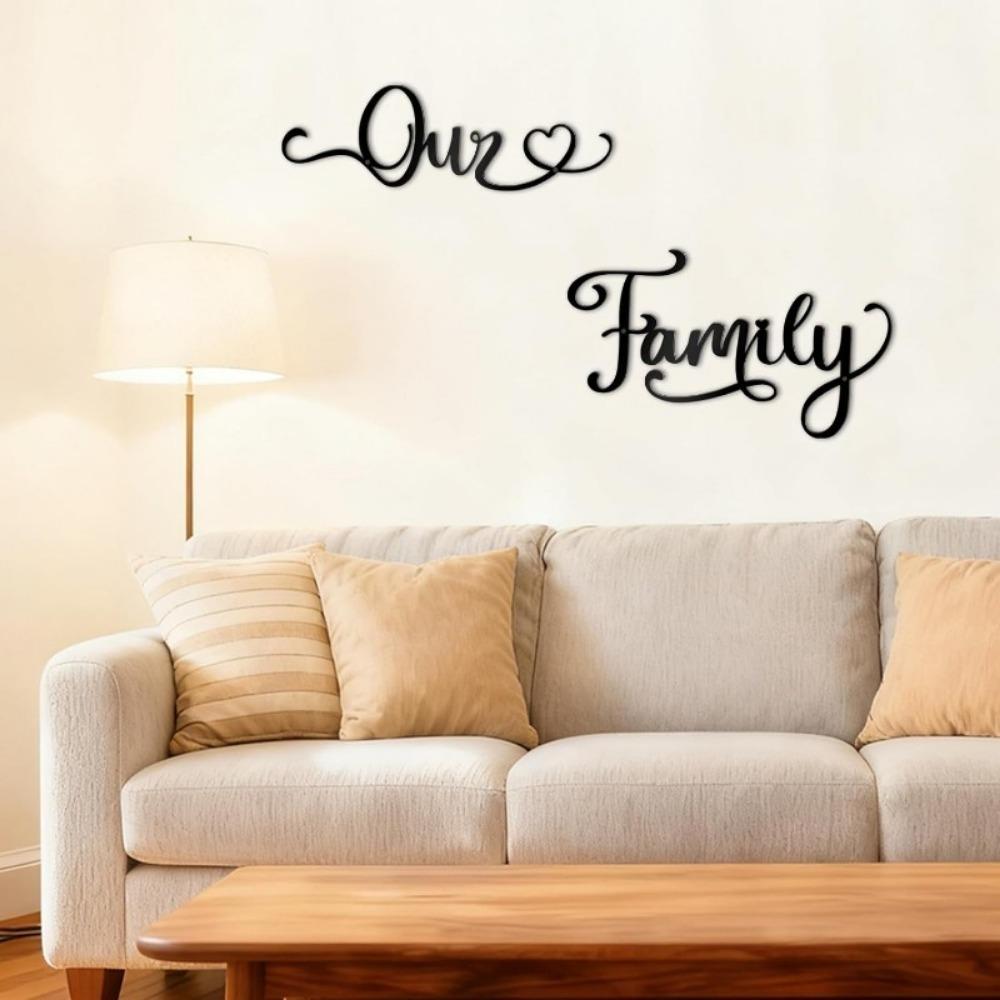 Black Metal Family Sign Wall Art Rustic Home Decor for Living Room Bedroom Hanging