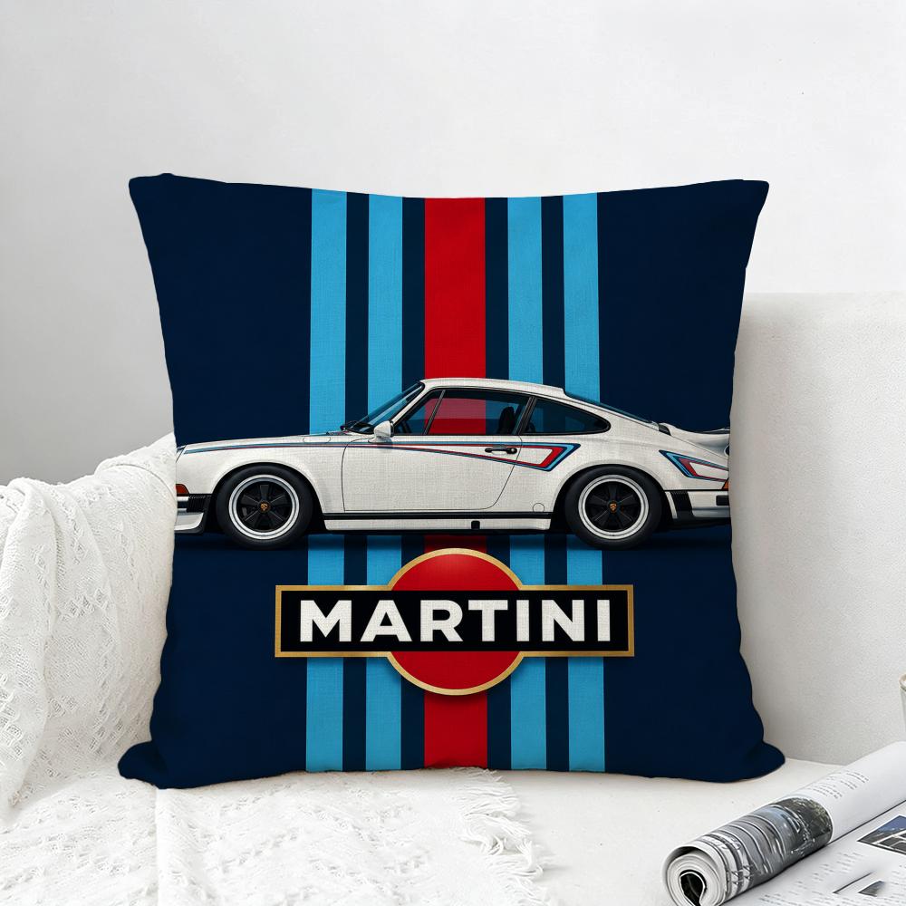 Motorsport Martini Racing Cushion Cover Natural Linen Pillowcase Set AllinOne Decor for Sofa Bedroom Chair