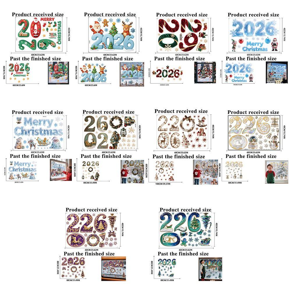 Multicolor 2026 3D Number Stickers Xmas Tree Bell DIY Accessories Window Stickers Cartoon Santa Glass Sticker