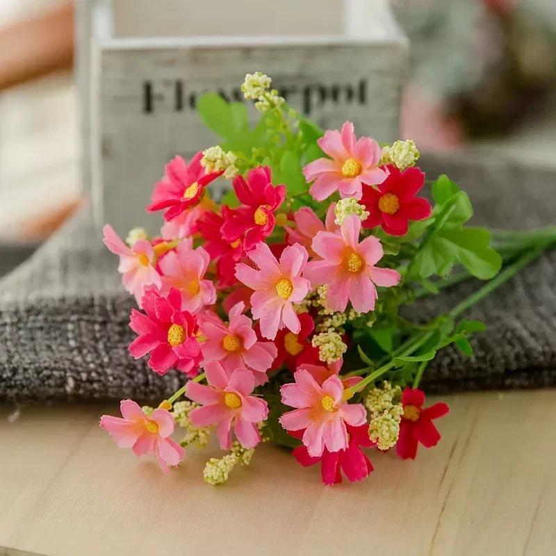 One Bouquet 7 Branch 28 Heads Cute Silk Daisy Artificial Decorative Flower DIY Wedding Flower Bouquet Home Room Table Decoration