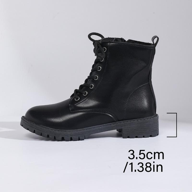 Short Thigh Boots Women's Autumn New Round Toe Side Zip Front Lace-Up Soft Sole Anti-Slip Wear-Resistant Block Heel Shoes