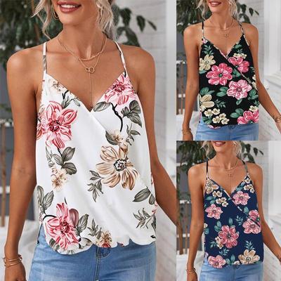 Women V Neck Floral Tank Tops Ladies Summer Holiday Casual Loose Vest T-Shirt