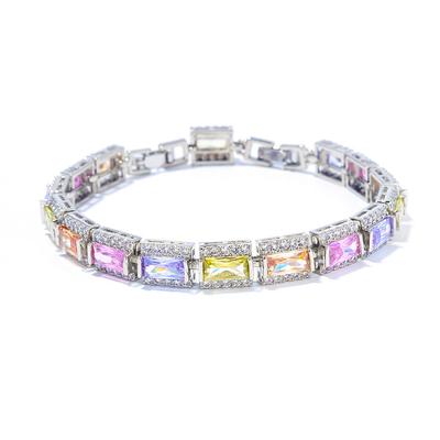 Leichter Luxus Quadratisches Mehrfarbiges Zirkonia Inlay Armband, Damen Silbern-Weiß Schmuck, Brautschmuck.