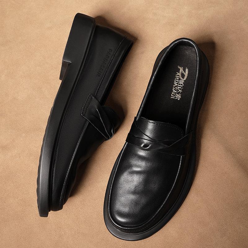 2025 Direct Supply New Lazy One-pedal Leather Trendy Shoes Round Head Leather Shoes Men's Soft-soled Doudou Shoes Casual Leather Shoes