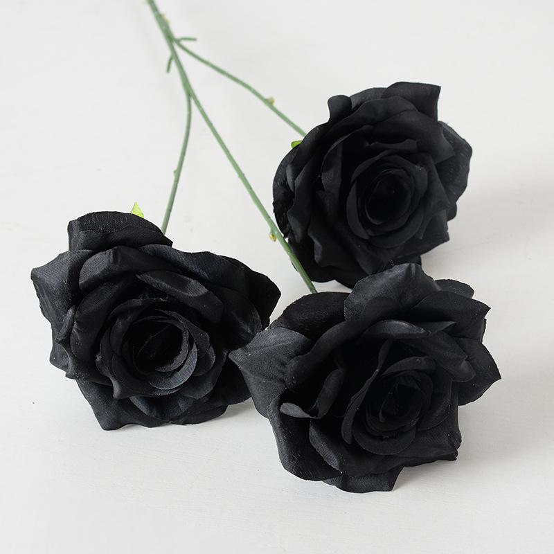 Dark Gothic Artificial Black Rose Velvet Silk Flower Halloween Home Bar Desktop Bedroom Closet Cabinet Room Studio Party Decor