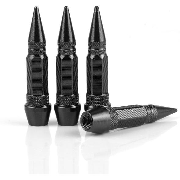 SINGARO 60mm Spiked Valve Caps,Aluminum Alloy Dustproof and Waterproof Tire Valve Stem Caps, Suitable for Cars, Trucks and Motorcycles (4PCS Black)