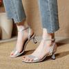 2025 new summer high-heeled sandals with open-toed sexy fairy style pink square head high heels female stiletto