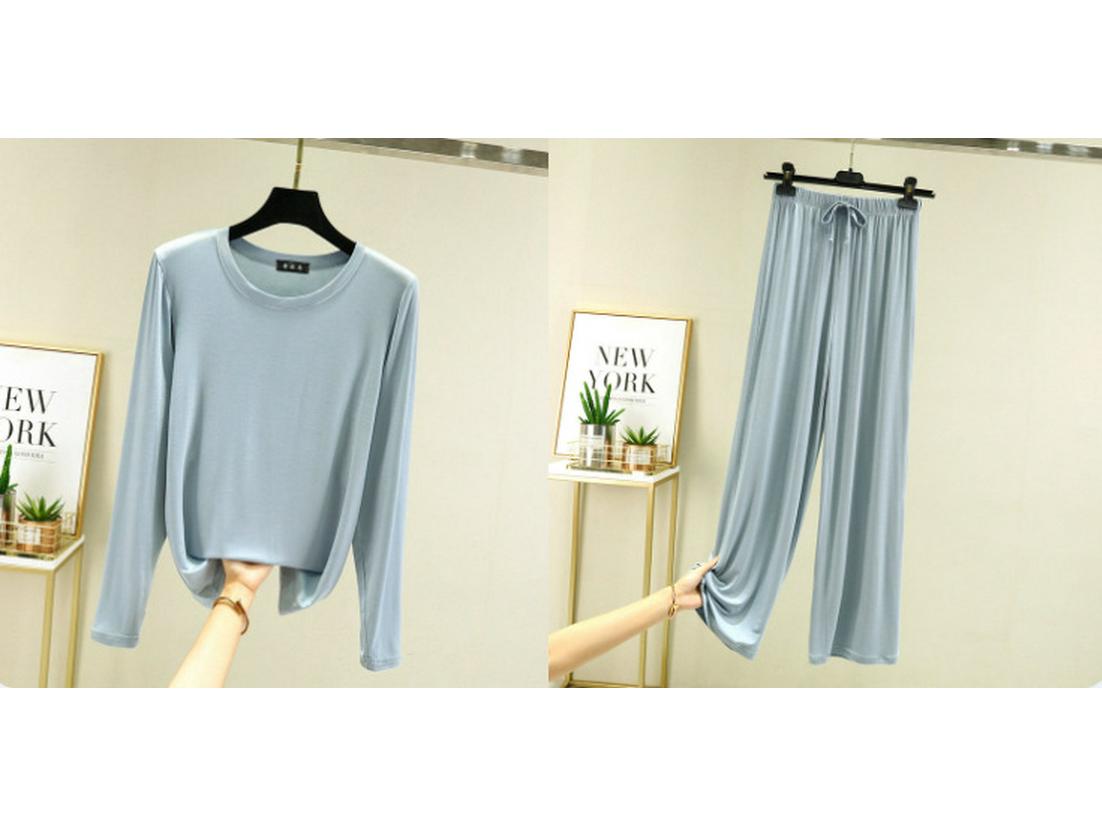 

Women s Autumn Modal Cotton Pajama Set – Long-Sleeve Top & Wide-Leg Pants L