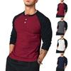 Men Fall Spring T-shirt O Neck Long Sleeve Slim Fit Pullover Color Matching Thin Soft Patcheork Casual Mid Length Men Top