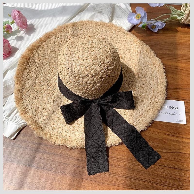 Hollow Lafite Straw Hat Women's Summer Seaside Beach Sunshade Sunscreen Hat Big Brim Sun Hat New