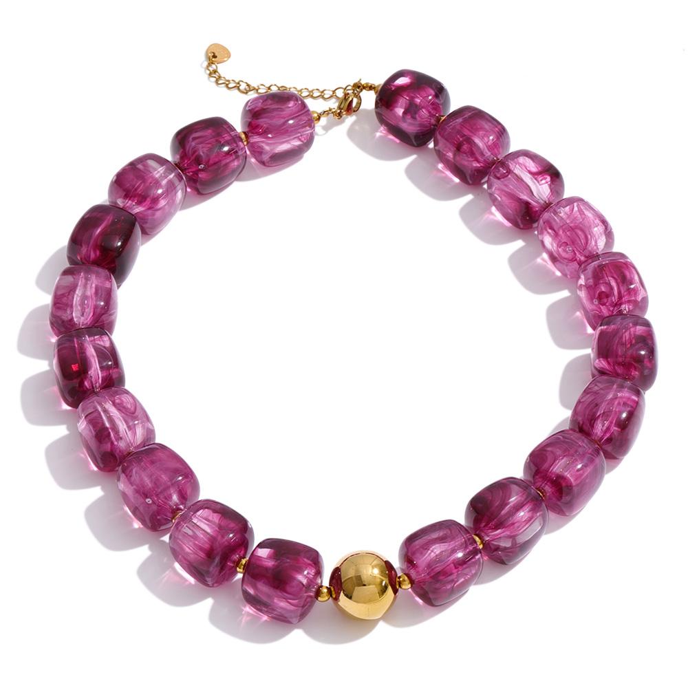 Yhpup Acrylic Square Beads Chain Necklace Bracelet Bangle Stainless Steel Handmade Jewelry Waterproof Green Khaki Pink Amber