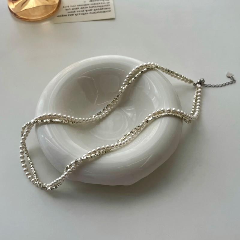 Fashionable Temperament Winding and Stacking Wearing Broken Silver Pearl Necklace Light Luxury Niche Bracelet Fashion