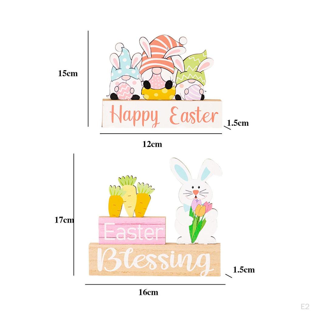 Easter Table Decorations, 2Pack Wooden Furnishings Tabletop Centerpieces Spring Signs