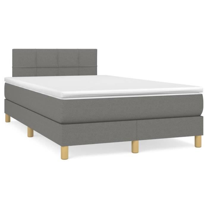 3140602 vidaXL Lit à sommier tapissier avec matelas Gris foncé 120x200cm Tissu