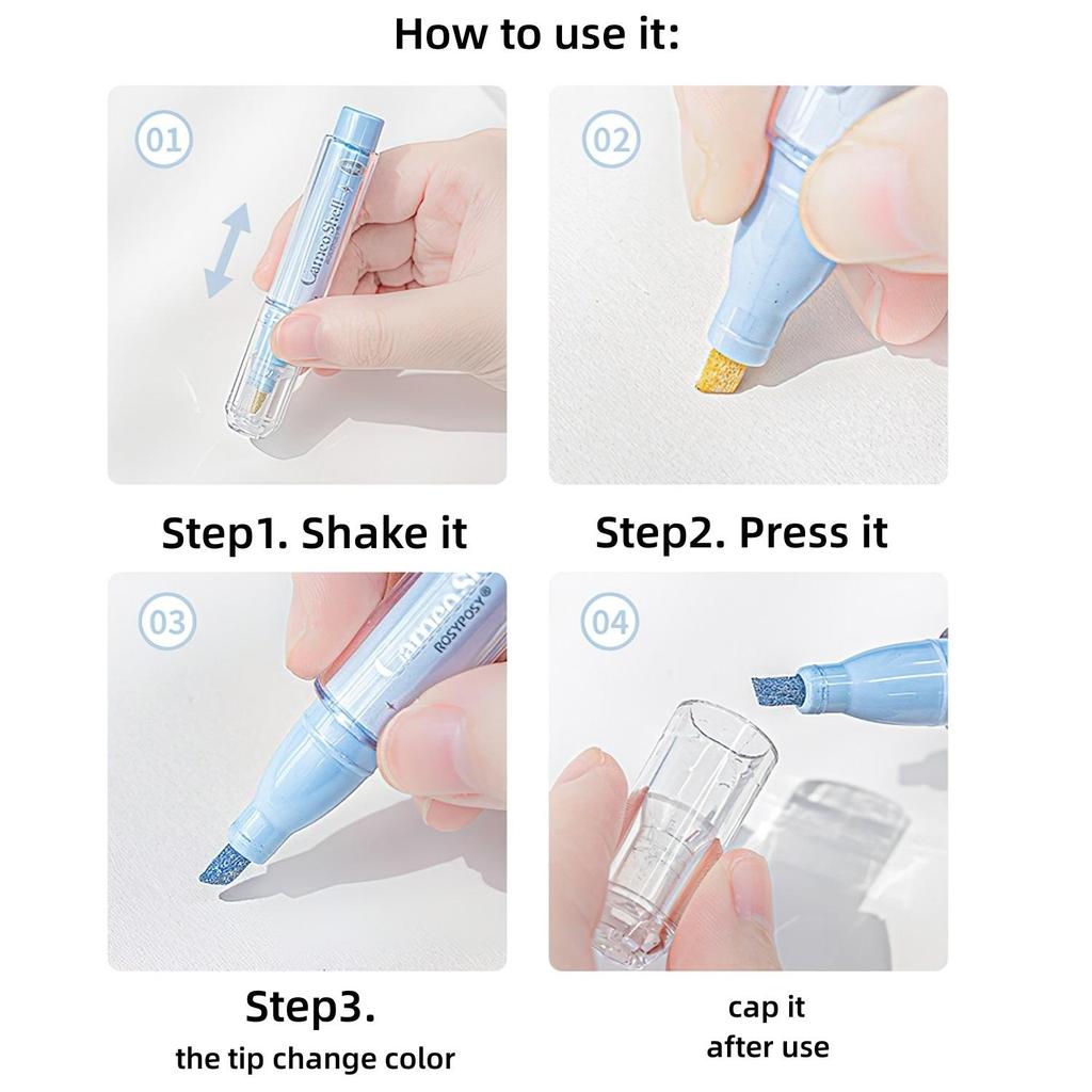 Juego de rotuladores resaltadores de concha de camafeo, delineador de marcador Ultra brillante de tamaño portátil Mini para pintura de dibujo, 4 Uds.