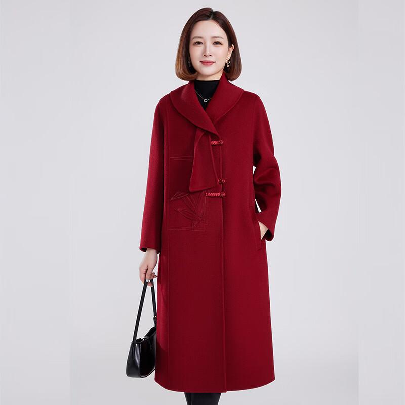 Fengxun Women's 100% Wool Scarf Collar Long Coat