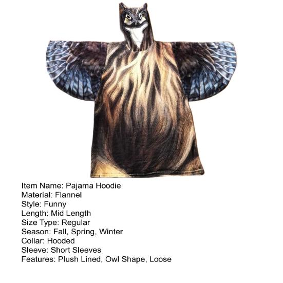Ultra Plush Blanket Hoodie Owl Shape Wing Sleeve Flannel Microfiber Loose